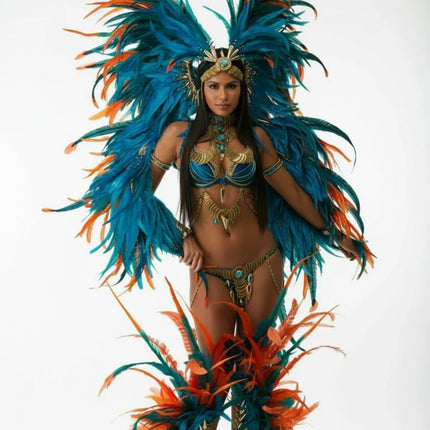 The Stardust Empress Royale – Deluxe Feathers & Crystal Bikini Samba Performance Costume Set