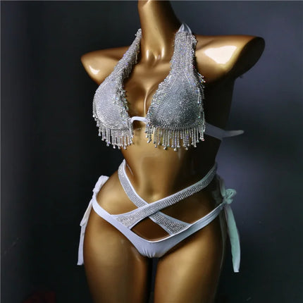 The Venus Vacation Classic Diamond Bikini – Heavy Shimmer Showgirl Swim Set