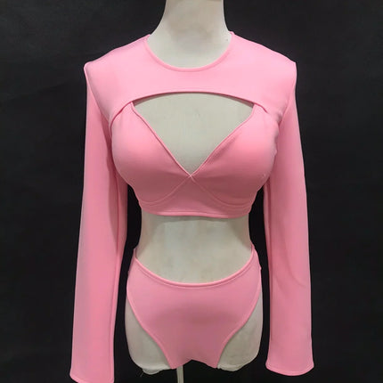Nightclub Women Singer Dance Team Costume Gogo Dancer Sexy Performance Stage Wear Club Party Pink Bikini 3 PCS Set Rave Outfits