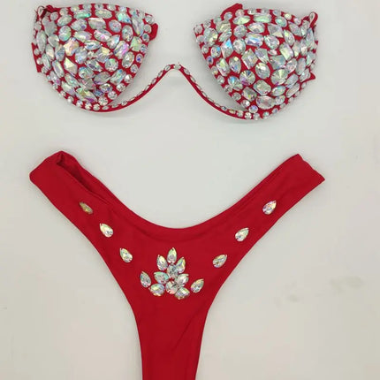 Luxury Rhinestone Performance Bikini Set – Shimmering Crystal Push-Up Stage Costume & Bling Two-Piece for GoGo Dancers, Festivals & Raves