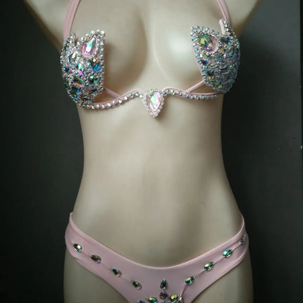 Luxury Rhinestone Cut-Out Leotard – Shimmering Crystal Stage Bodysuit & Harness Costume for GoGo Dancers, Circus Acts & Raves