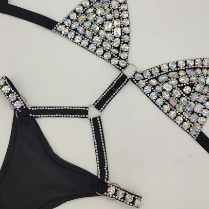 The Siren Strappy Rhinestone Bikini – Crystal Diamond Cutout Showgirl Set