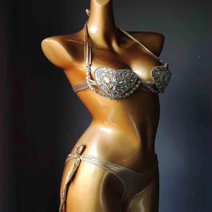 The Venus Vacation Deep-V Bikini – Luxe Rhinestone Embellished Showgirl Swim Set