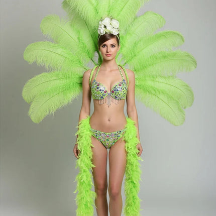 Deluxe Feather Flower Backboard Showgirl Performance Set