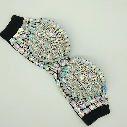 Crystal Rhinestone Diamond Bikini Showgirl Bra Set – Glamour Stage Performance Costume