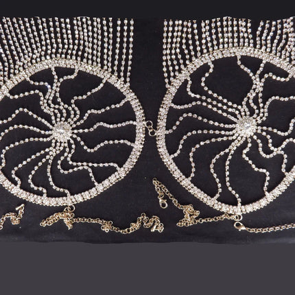 Dazzling Three-Point Thong Bra & Belly Chain Bikini Body Jewelry Set