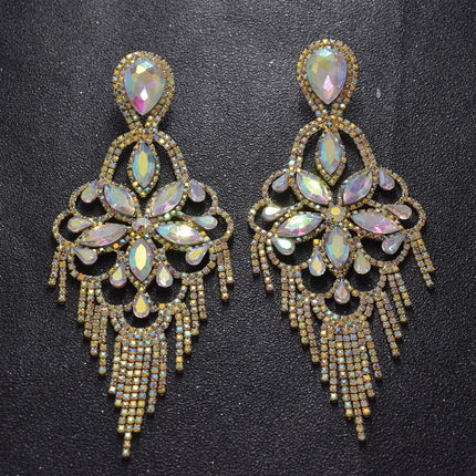 Sparkly Glass Crystal Statement Drop Earrings Stage Performance Jewelry