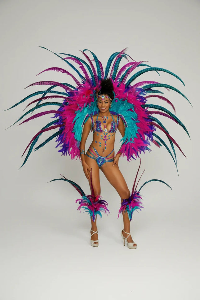 The Stardust Empress Royale – Deluxe Feathers & Crystal Bikini Samba Performance Costume Set