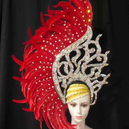 The Stardust Samba Radiance – Elegant Feathered Stage & Carnival Headdress