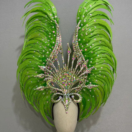 The Stardust Vertigo – Emerald Green Feathered Carnival & Samba Headdress