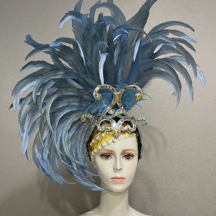 The Stardust Mirage – Exquisite Blue Feathered Samba Carnival Headdress