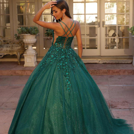 Nox Anabel H1271 Long Scoop Neckline Glitter Tulle A-Line Ballgown