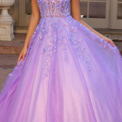 Nox Anabel H1271 Long Scoop Neckline Glitter Tulle A-Line Ballgown