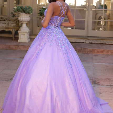 Nox Anabel H1271 Long Scoop Neckline Glitter Tulle A-Line Ballgown