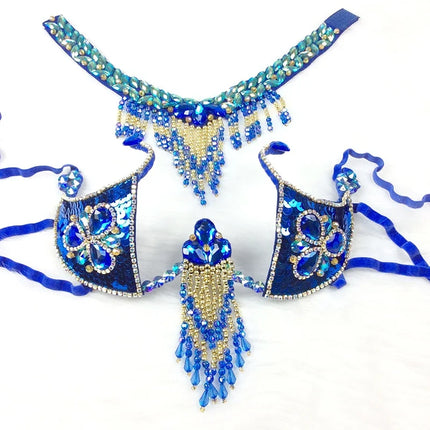 Handmade Beaded Samba Carnival Bra, Thong & Jewelry 5-Piece Stage Costume Set