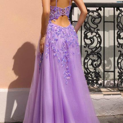 Nox Anabel H1350 Long A-Line Glitter Tulle Embroidered Sequin Applique Dress