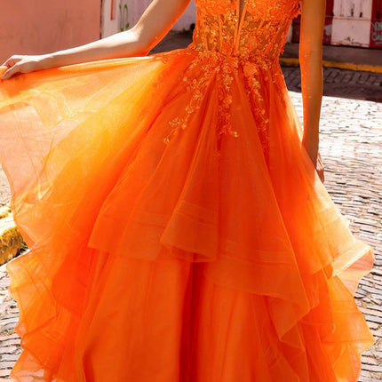 Nox Anabel H1351 Long A-Line Tiered Layered Ruffled Tulle Ballgown