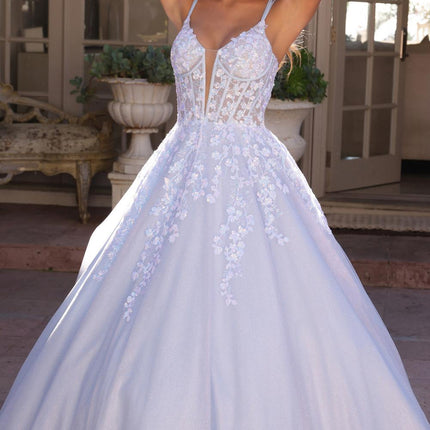 Nox Anabel H1357 Plunging Illusion Neckline Corset A-Line Ballgown