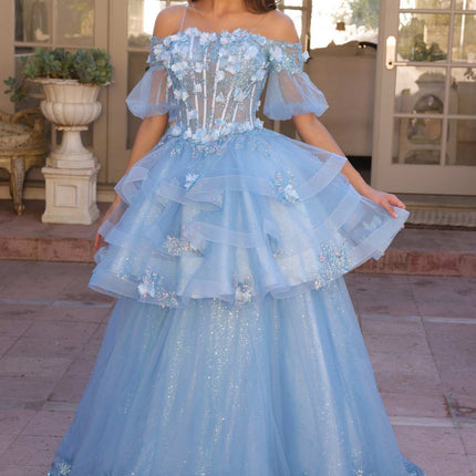 Nox Anabel H1360 Off the Shoulder 3D Floral A-Line Gown Removable Skirt