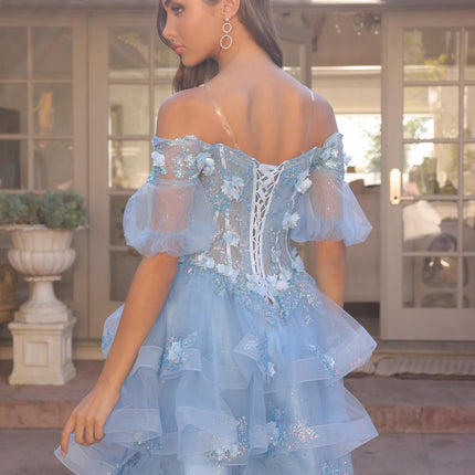 Nox Anabel H1360 Off the Shoulder 3D Floral A-Line Gown Removable Skirt