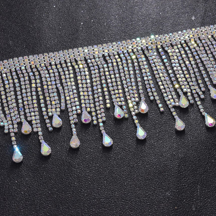 5YDS Crystal AB Rhinestone Fringe Trim 3.1" Tassel Applique Sew-On Stage Costume Border