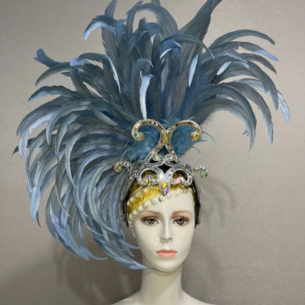 The Stardust Mirage – Exquisite Blue Feathered Samba Carnival Headdress
