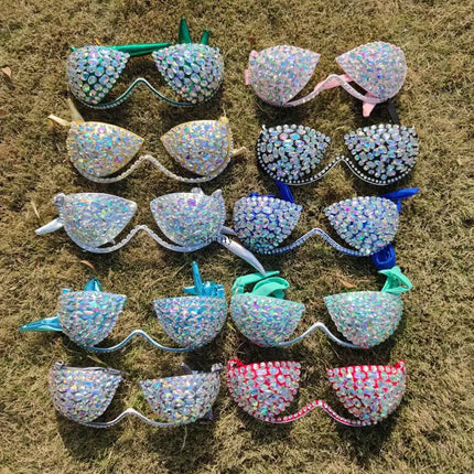 Luxury Rhinestone Performance Bikini Set – Shimmering Crystal Push-Up Stage Costume & Bling Two-Piece for GoGo Dancers, Festivals & Raves