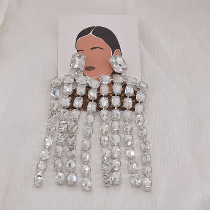 Sparkly 5.2" Glass Crystal Dangle Earrings Drag Queen Stage Jewelry