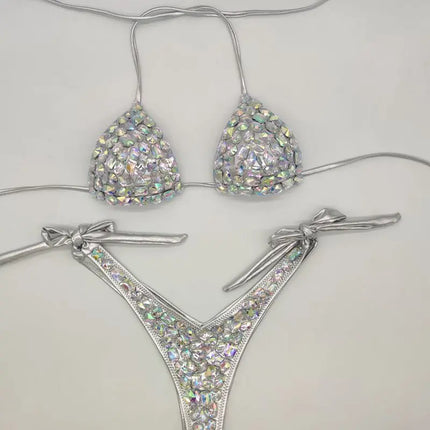 Strappy Rhinestone Bandage Set – Exotic Crystal Cross-Wrap & Bling Suit for Luxury Parties