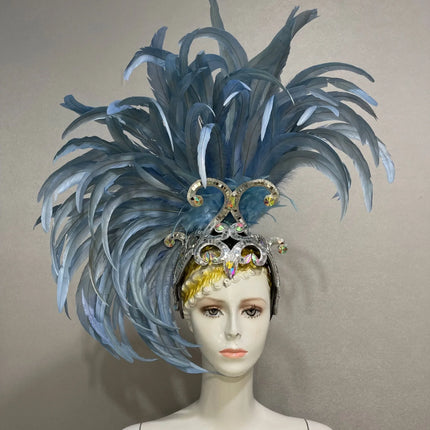 The Stardust Mirage – Exquisite Blue Feathered Samba Carnival Headdress