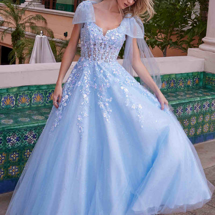 Nox Anabel H1680 Draped Tie-Up Straps Applique Tulle Dress