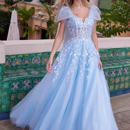 Nox Anabel H1680 Draped Tie-Up Straps Applique Tulle Dress