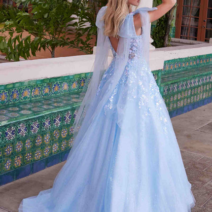 Nox Anabel H1680 Draped Tie-Up Straps Applique Tulle Dress