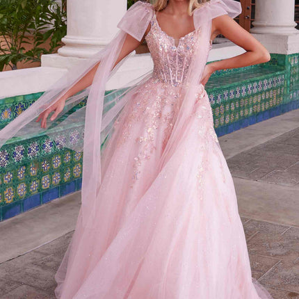 Nox Anabel H1680 Draped Tie-Up Straps Applique Tulle Dress