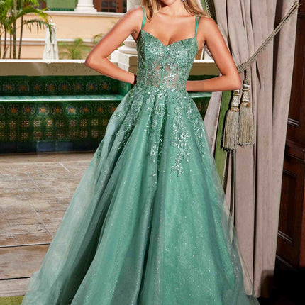 Nox Anabel H1682 A-Line Sweetheart Neckline Dress with Floral Applique
