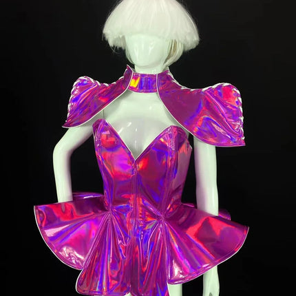 Laser Stage Costume Nightclub DJ Singer Future Technology Performance Clothes Leather Irregular Bodysuit Dress Show Rave Outfits
