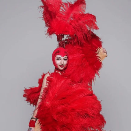 Ostrich Feather Headdress & Pearl Suit Stage Costume Set