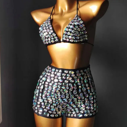 The Venus Vacation Bandage Bikini – Luxe Diamond Rhinestone Showgirl Set