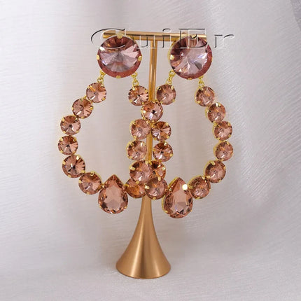 Sparkly Glass Crystal Oval Statement Drop Earrings Drag Queen Stage Jewelry
