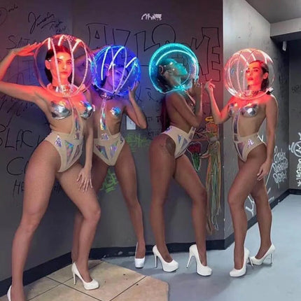 Luminous Space Warrior Light-Up Helmet & Cyberpunk Costume Set