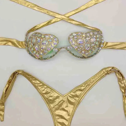 The Venus Vacation Deep-V Bikini – Luxe Rhinestone Embellished Showgirl Swim Set
