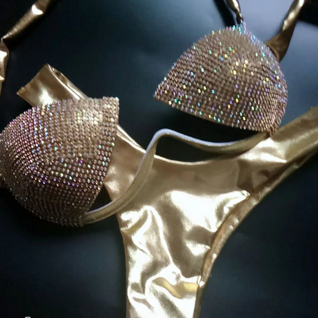 The Venus Vacation Classic Diamond Bikini – Heavy Shimmer Showgirl Swim Set