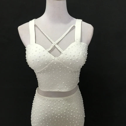 Sparkly Rhinestone Crop Top & High-Waisted Shorts Two-Piece Dance Costume Set