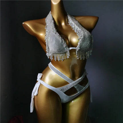 The Venus Vacation Classic Diamond Bikini – Heavy Shimmer Showgirl Swim Set