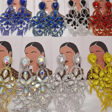 Sparkly Glass Crystal Statement Drop Earrings Stage Performance Jewelry