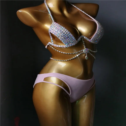 The Venus Vacation Classic Crystal Bikini – Ultra-Glam Rhinestone Showgirl Swim Set