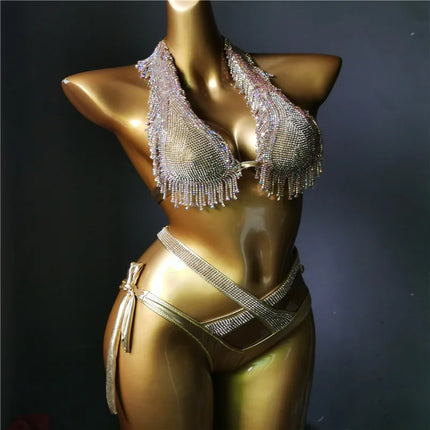 The Venus Vacation Classic Diamond Bikini – Heavy Shimmer Showgirl Swim Set