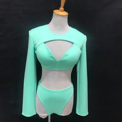 Nightclub Women Singer Dance Team Costume Gogo Dancer Sexy Performance Stage Wear Club Party Pink Bikini 3 PCS Set Rave Outfits