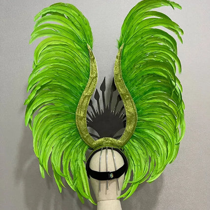The Stardust Vertigo – Emerald Green Feathered Carnival & Samba Headdress