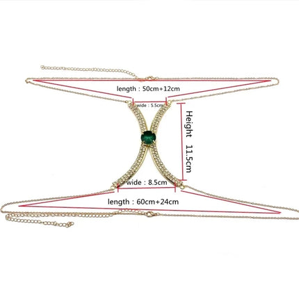 Luxury Rhinestone U-Shape Chest Chain – Shimmering Water Drop Pendant Bikini Bra Body Jewelry for Festivals & Beachwear